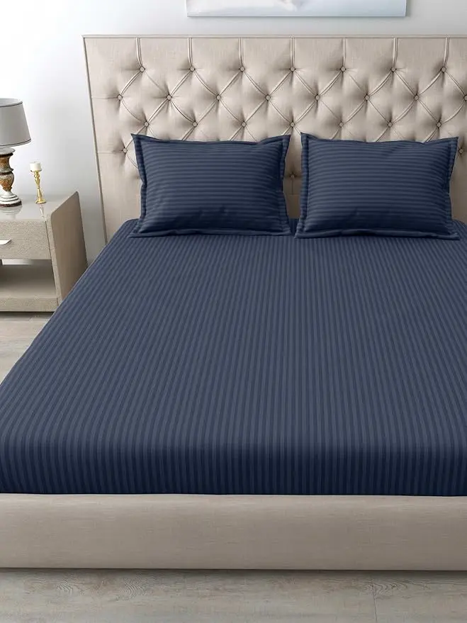 MAFATLAL 210 TC Pure Cotton King Size Flat Bedsheet (Blue)